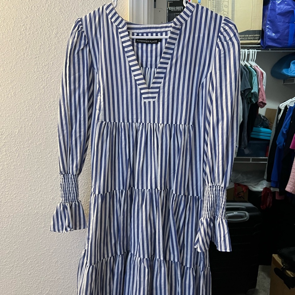 Pomander Place Blue and White Striped Dress